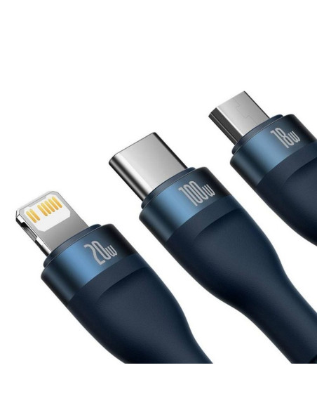 BASEUS Câble 3-en-1 USB A / Type C vers Micro USB / Lightning / Type C PD QC 5A100W CASS030103 1.2 m bleu