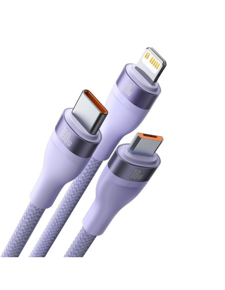 BASEUS Câble 3-en-1 USB A / Type C vers Micro USB / Lightning / Type C PD QC 5A100W CASS030105 1,2 m violet