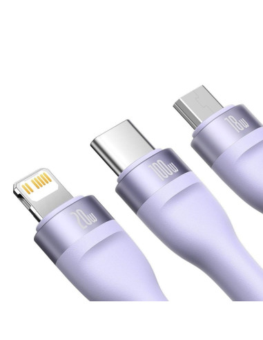 BASEUS Câble 3-en-1 USB A / Type C vers Micro USB / Lightning / Type C PD QC 5A100W CASS030105 1,2 m violet