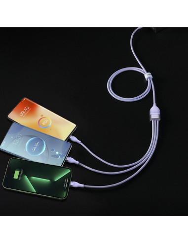 BASEUS Câble 3-en-1 USB A / Type C vers Micro USB / Lightning / Type C PD QC 5A100W CASS030105 1,2 m violet