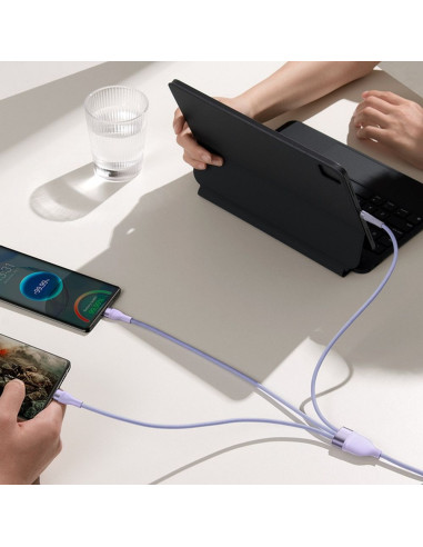 BASEUS Câble 3-en-1 USB A / Type C vers Micro USB / Lightning / Type C PD QC 5A100W CASS030105 1,2 m violet