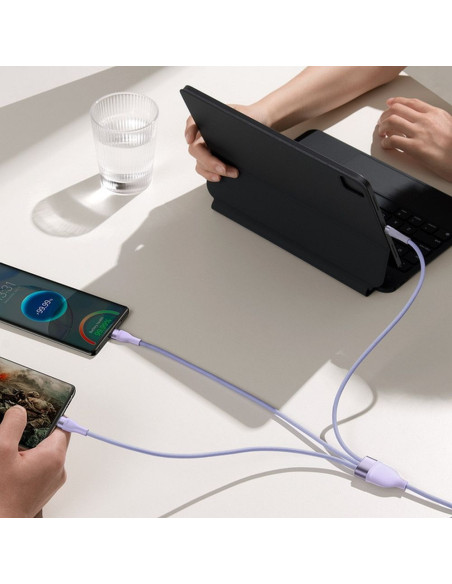 BASEUS Câble 3-en-1 USB A / Type C vers Micro USB / Lightning / Type C PD QC 5A100W CASS030105 1,2 m violet