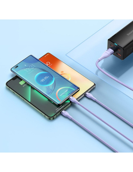 BASEUS Câble 3-en-1 USB A / Type C vers Micro USB / Lightning / Type C PD QC 5A100W CASS030105 1,2 m violet