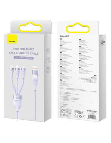 BASEUS Câble 3-en-1 USB A / Type C vers Micro USB / Lightning / Type C PD QC 5A100W CASS030105 1,2 m violet