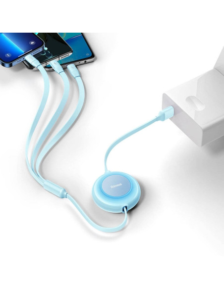 BASEUS Câble 3-en-1 USB A vers Micro USB / Lightning / Type C 3.5A CAMJ010017 1.1m bleu