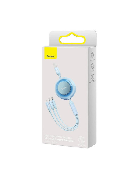 BASEUS Câble 3-en-1 USB A vers Micro USB / Lightning / Type C 3.5A CAMJ010017 1.1m bleu
