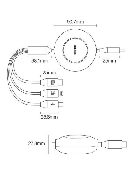 BASEUS Câble 3-en-1 Type C vers Micro USB / Lightning / Type C PD QC4.0 3.5A 100W CAMJ010201 1.1 m noir