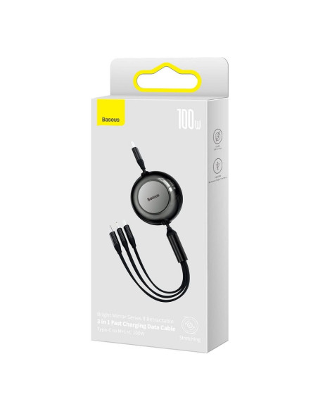 BASEUS Câble 3-en-1 Type C vers Micro USB / Lightning / Type C PD QC4.0 3.5A 100W CAMJ010201 1.1 m noir