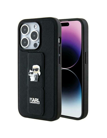 Véritable KARL LAGERFELD Case KLHCP13XGSAKCPK pour iPhone 13 Pro Max (Gripstand Saffiano KC PIN / noir)