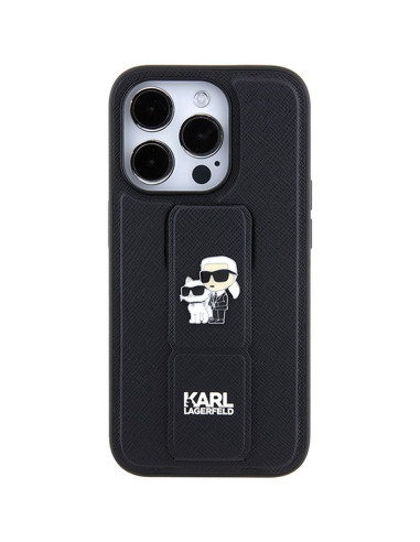 Véritable KARL LAGERFELD Case KLHCP13XGSAKCPK pour iPhone 13 Pro Max (Gripstand Saffiano KC PIN / noir)