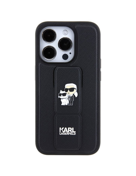 Véritable KARL LAGERFELD Case KLHCP13XGSAKCPK pour iPhone 13 Pro Max (Gripstand Saffiano KC PIN / noir)