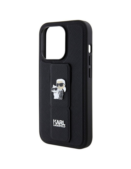 Véritable KARL LAGERFELD Case KLHCP13XGSAKCPK pour iPhone 13 Pro Max (Gripstand Saffiano KC PIN / noir)