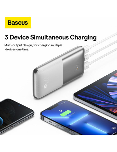 BASEUS powerbank 10 000 mAh + câble USB A vers Type C PD QC3.0 3A 22.5W PPBD040002 blanc