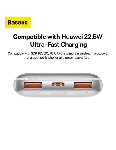 BASEUS powerbank 10 000 mAh + câble USB A vers Type C PD QC3.0 3A 22.5W PPBD040002 blanc