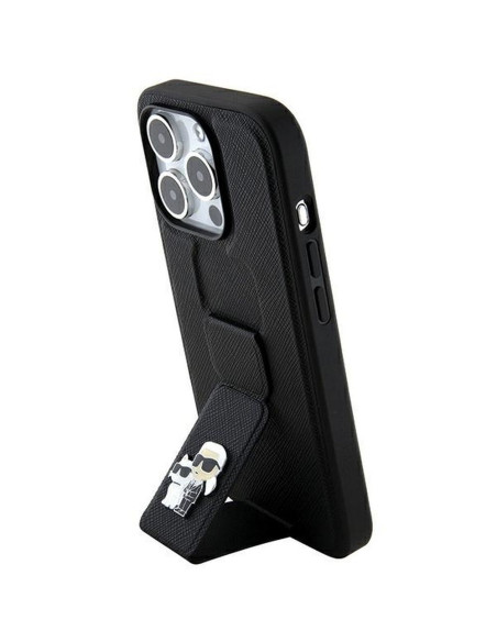 Véritable KARL LAGERFELD Case KLHCP13XGSAKCPK pour iPhone 13 Pro Max (Gripstand Saffiano KC PIN / noir)