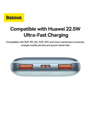 BASEUS powerbank 10 000 mAh + câble USB A vers Type C PD QC3.0 3A 22.5W PPBD040003 bleu