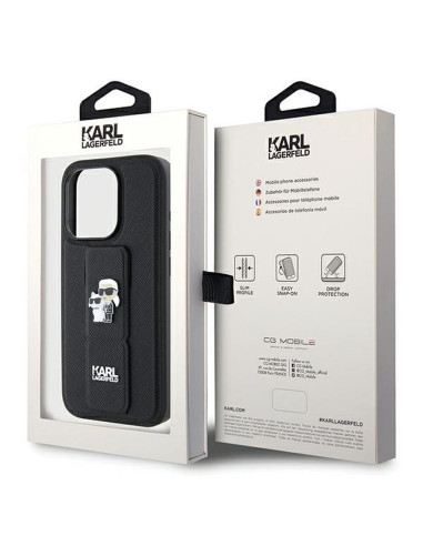 Véritable KARL LAGERFELD Case KLHCP13XGSAKCPK pour iPhone 13 Pro Max (Gripstand Saffiano KC PIN / noir)