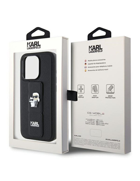 Véritable KARL LAGERFELD Case KLHCP13XGSAKCPK pour iPhone 13 Pro Max (Gripstand Saffiano KC PIN / noir)