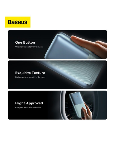 BASEUS powerbank 10 000 mAh + câble USB A vers Type C PD QC3.0 3A 20W PPBD040103 bleu