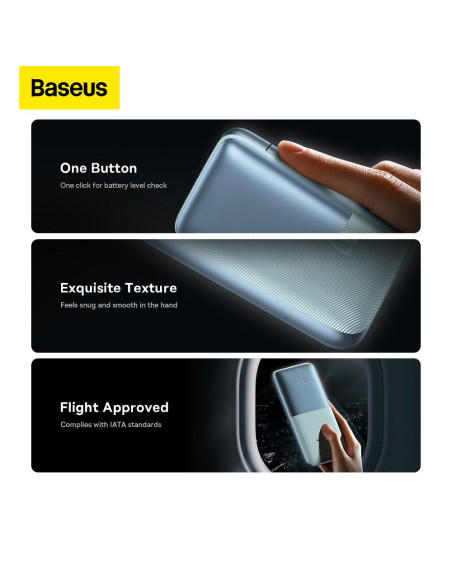 BASEUS powerbank 10 000 mAh + câble USB A vers Type C PD QC3.0 3A 20W PPBD040103 bleu