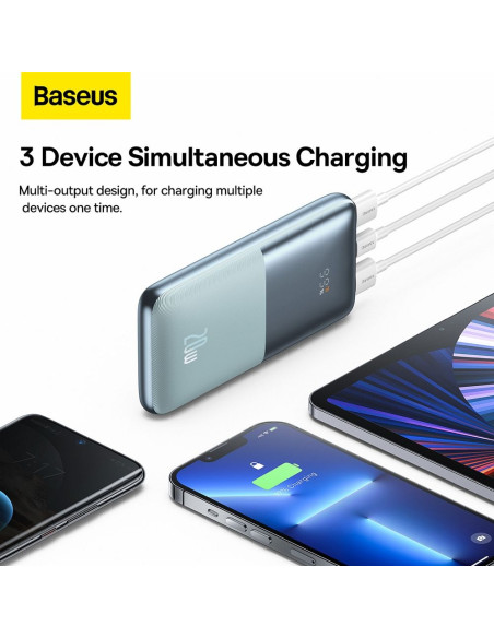 BASEUS powerbank 10 000 mAh + câble USB A vers Type C PD QC3.0 3A 20W PPBD040103 bleu