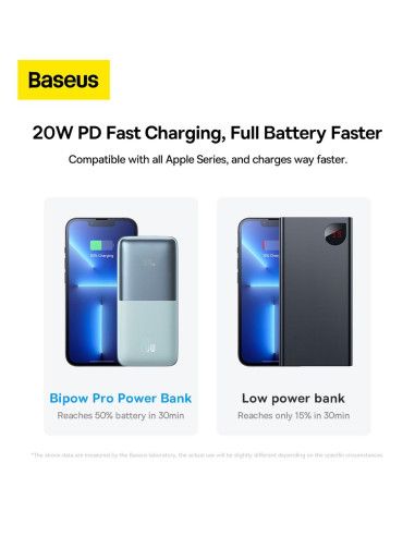 BASEUS powerbank 10 000 mAh + câble USB A vers Type C PD QC3.0 3A 20W PPBD040103 bleu