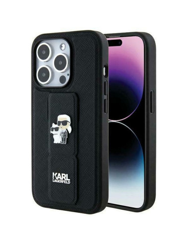 Véritable KARL LAGERFELD Case KLHCP14XGSAKCPK pour iPhone 14 Pro Max (Gripstand Saffiano KC PIN / noir)