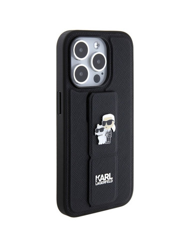 Véritable KARL LAGERFELD Case KLHCP14XGSAKCPK pour iPhone 14 Pro Max (Gripstand Saffiano KC PIN / noir)