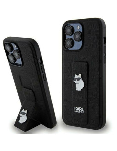 Véritable KARL LAGERFELD Case KLHCP13XGSACHPK pour iPhone 13 Pro Max (Gripstand Saffiano choupette PIN / black