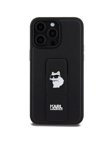 Véritable KARL LAGERFELD Case KLHCP13XGSACHPK pour iPhone 13 Pro Max (Gripstand Saffiano choupette PIN / black