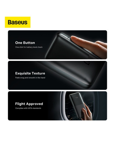BASEUS powerbank 10 000 mAh + câble USB A vers Type C PD QC3.0 3A 20W PPBD040201 noir