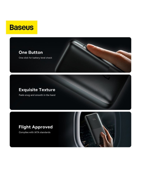 BASEUS powerbank 10 000 mAh + câble USB A vers Type C PD QC3.0 3A 20W PPBD040201 noir