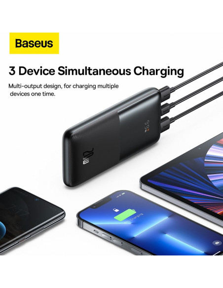 BASEUS powerbank 10 000 mAh + câble USB A vers Type C PD QC3.0 3A 20W PPBD040201 noir