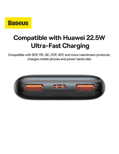 BASEUS powerbank 10 000 mAh + câble USB A vers Type C PD QC3.0 3A 20W PPBD040201 noir