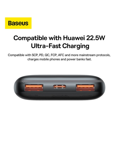 BASEUS powerbank 10 000 mAh + câble USB A vers Type C PD QC3.0 3A 20W PPBD040201 noir