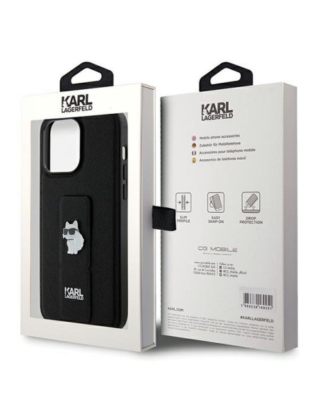 Véritable KARL LAGERFELD Case KLHCP13XGSACHPK pour iPhone 13 Pro Max (Gripstand Saffiano choupette PIN / black