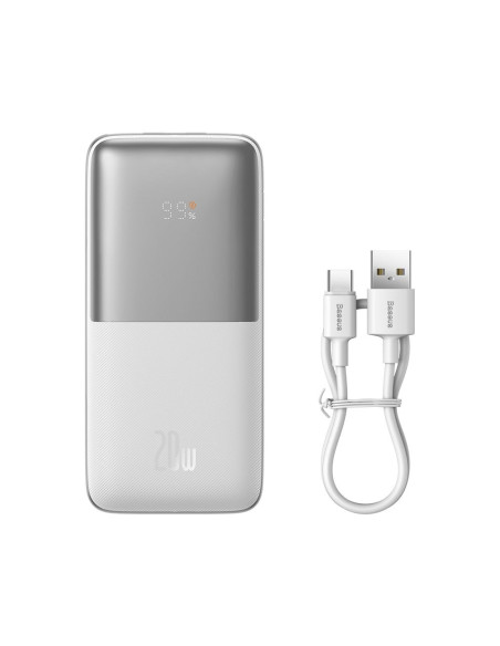 BASEUS powerbank 10 000 mAh + câble USB A vers Type C PD QC3.0 3A 20W PPBD040202 blanc