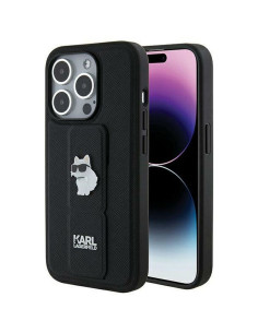 Véritable KARL LAGERFELD Case KLHCP14LGSACHPK pour iPhone 14 Pro (Gripstand Saffiano choupette PIN / noir)