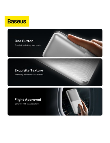 BASEUS powerbank 10 000 mAh + câble USB A vers Type C PD QC3.0 3A 20W PPBD040202 blanc