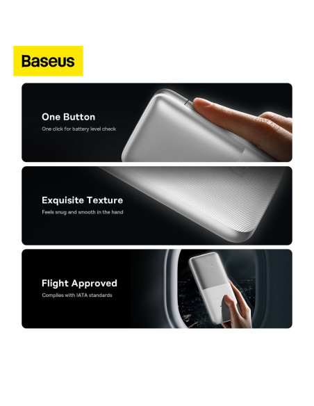 BASEUS powerbank 10 000 mAh + câble USB A vers Type C PD QC3.0 3A 20W PPBD040202 blanc