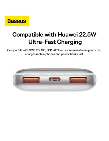 BASEUS powerbank 10 000 mAh + câble USB A vers Type C PD QC3.0 3A 20W PPBD040202 blanc