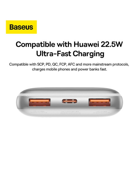 BASEUS powerbank 10 000 mAh + câble USB A vers Type C PD QC3.0 3A 20W PPBD040202 blanc