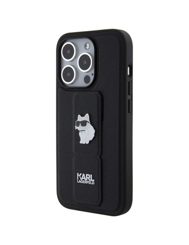Véritable KARL LAGERFELD Case KLHCP14LGSACHPK pour iPhone 14 Pro (Gripstand Saffiano choupette PIN / noir)