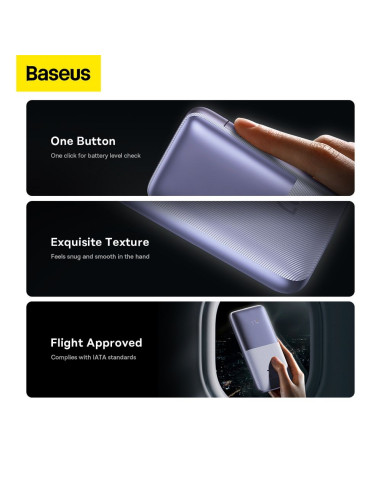 BASEUS powerbank 10 000 mAh + câble USB A vers Type C PD QC3.0 3A 20W PPBD040205 violet