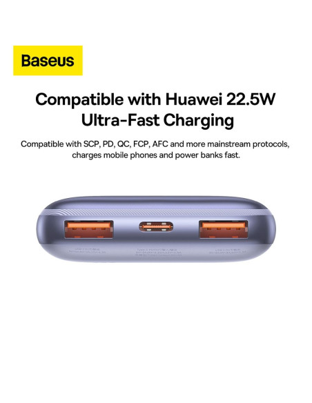 BASEUS powerbank 10 000 mAh + câble USB A vers Type C PD QC3.0 3A 20W PPBD040205 violet