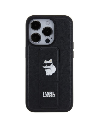 Véritable KARL LAGERFELD Case KLHCP14XGSACHPK pour iPhone 14 Pro Max (Gripstand Saffiano choupette PIN / black