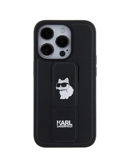 Véritable KARL LAGERFELD Case KLHCP14XGSACHPK pour iPhone 14 Pro Max (Gripstand Saffiano choupette PIN / black