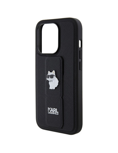 Véritable KARL LAGERFELD Case KLHCP14XGSACHPK pour iPhone 14 Pro Max (Gripstand Saffiano choupette PIN / black