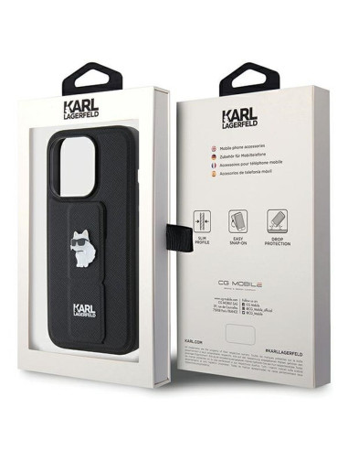 Véritable KARL LAGERFELD Case KLHCP14XGSACHPK pour iPhone 14 Pro Max (Gripstand Saffiano choupette PIN / black