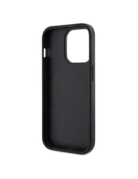 Véritable GUESS Case GUHMP15LP4RPSK pour iPhone 15 Pro (Compatible avec Magsafe 4G Rayures imprimées / Noir)